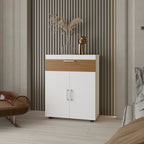 FM FURNITURE North Fork Shoe Rack, Pneumatic Lift-Up Compartment, Dual Doors, White and Natural Oak - Grand Goldman Shop