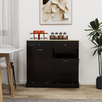Two Drawers and Two-Compartment Tilt-Out Trash Cabinet Kitchen Trash Cabinet-Black - Grand Goldman Shop