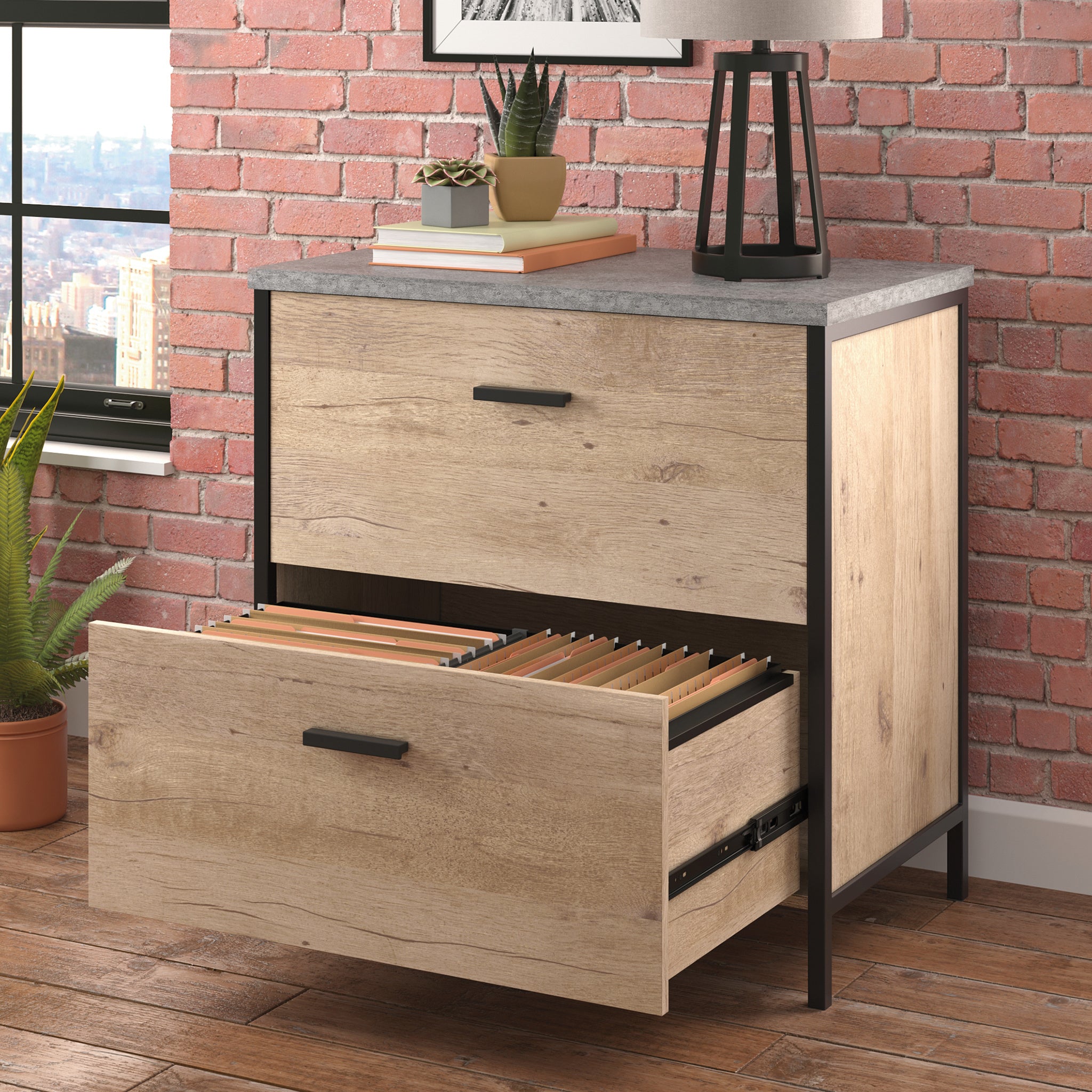 Lateral File with Large Drawers, Brown finish - Grand Goldman