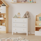 White 3 Drawer Dresser for Bedroom, Modern MDF Painted Chest of Drawers with Gold Knobs, Wooden Storage Cabinet for Kids, Nur