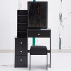 29.2' Small Space Left Bedside Cabinet Vanity Table + Cushioned Stool, Extra Large Right sliding mirror, Multi Layer High Capacity Storage, Practical Fashionable Dresser, Suitable For Small Space - Grand Goldman Shop