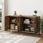63 inch Grille-Striped Walnut Sideboard Buffet Cabinet with Storage, Multifunctional Accent for Dining Room, Living Room - Grand Goldman Shop