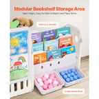 Kids Toy Storage with Bookshelf, 4-Tier Large Toy Storage Organizer with 10 Plastic Movable Bins, Kids Cubby Cabinet with Boo