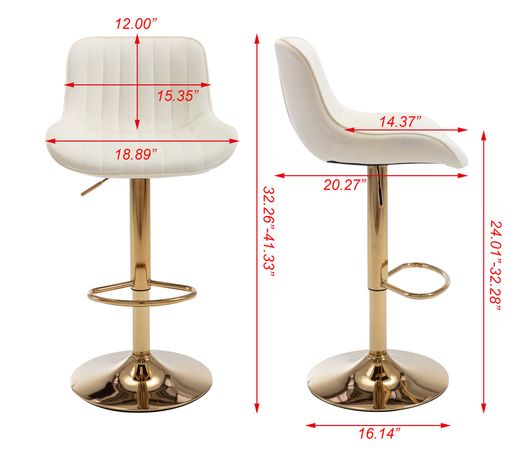 Chrome Footrest and Base Swivel Height Adjustable Mechanical Lifting Velvet + Golden Leg Simple Bar Stool,Set of 2,Ivory - Grand Goldman Shop