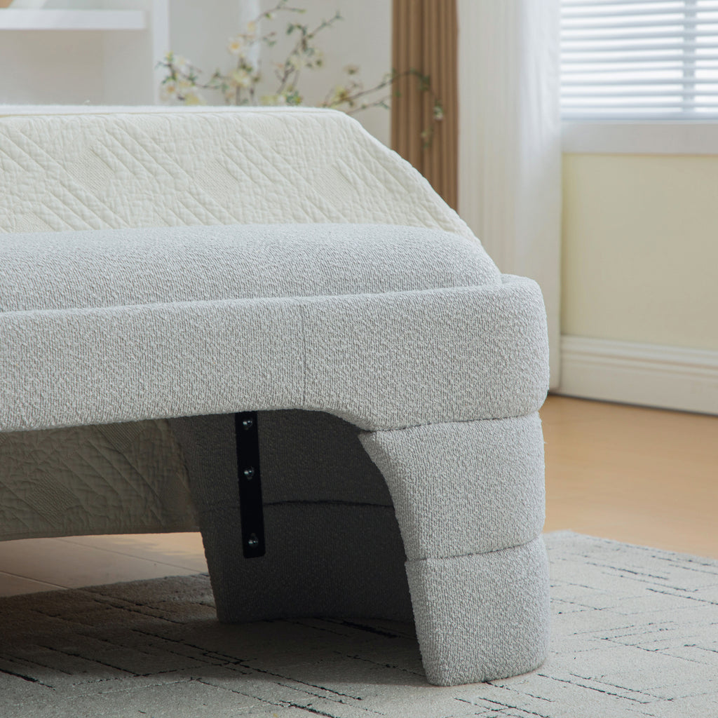64.96'Wide Modern Upholstered Armless Upholstered Bedroom Benches End of Bed Bench for Entryway, Ottoman Foot Stool for Living Room and Bedroom, Entryway,Light gray Boucle - Grand Goldman Shop