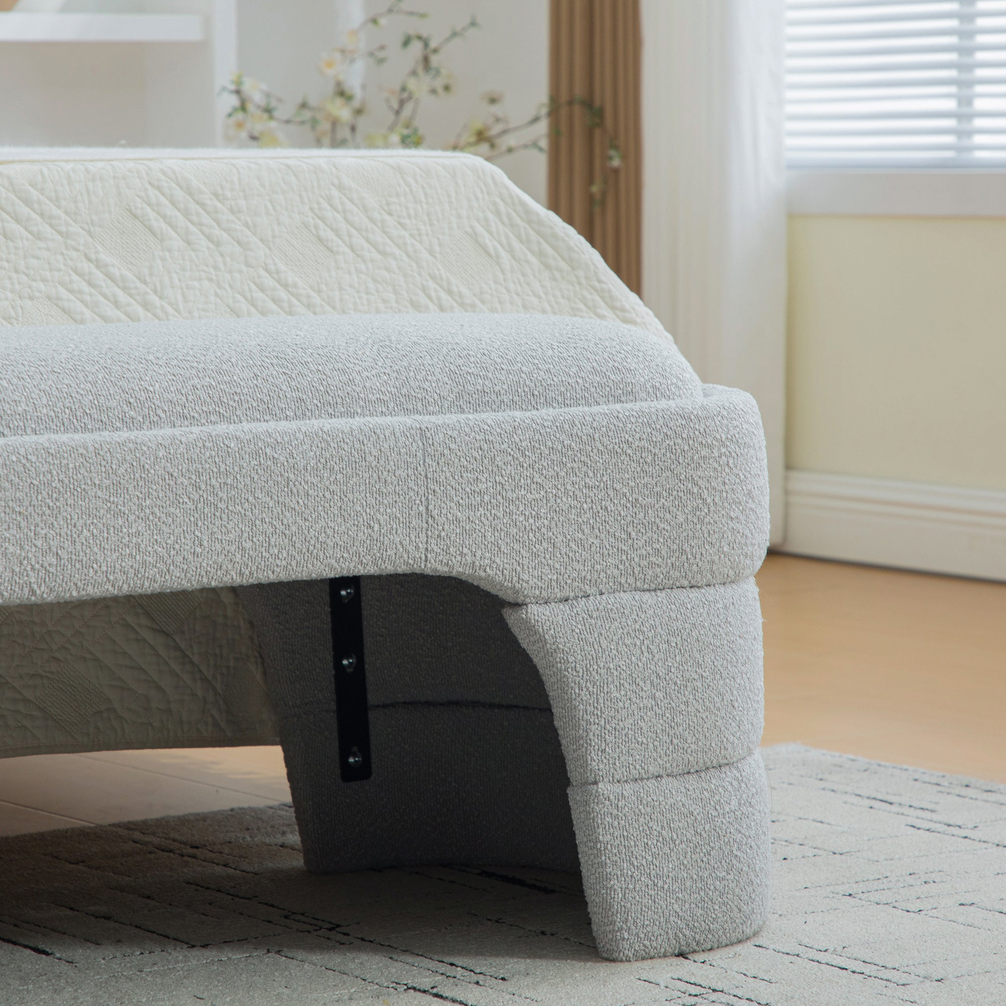 64.96'Wide Modern Upholstered Armless Upholstered Bedroom Benches End of Bed Bench for Entryway, Ottoman Foot Stool for Living Room and Bedroom, Entryway,Light gray Boucle - Grand Goldman Shop