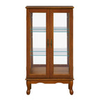 Lighted Curio Cabinet with Adjustable Shelves, Mirrored Back Panel, and Tempered Glass Doors, 3-Tier Oak Finish - Grand Goldman Shop