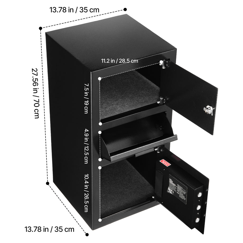 3.6 Cubic Feet Drop Safe, Large Capacity Front Drop Slot Safe Box with Digital Keypad, Heavy Duty 3 Tiers Cash Depository Box