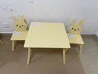 Kids Table and Chair Set with 2 Bunny Chairs, Children's Wooden Activity Table for Toddlers, Cute Animal Design Study Play Se