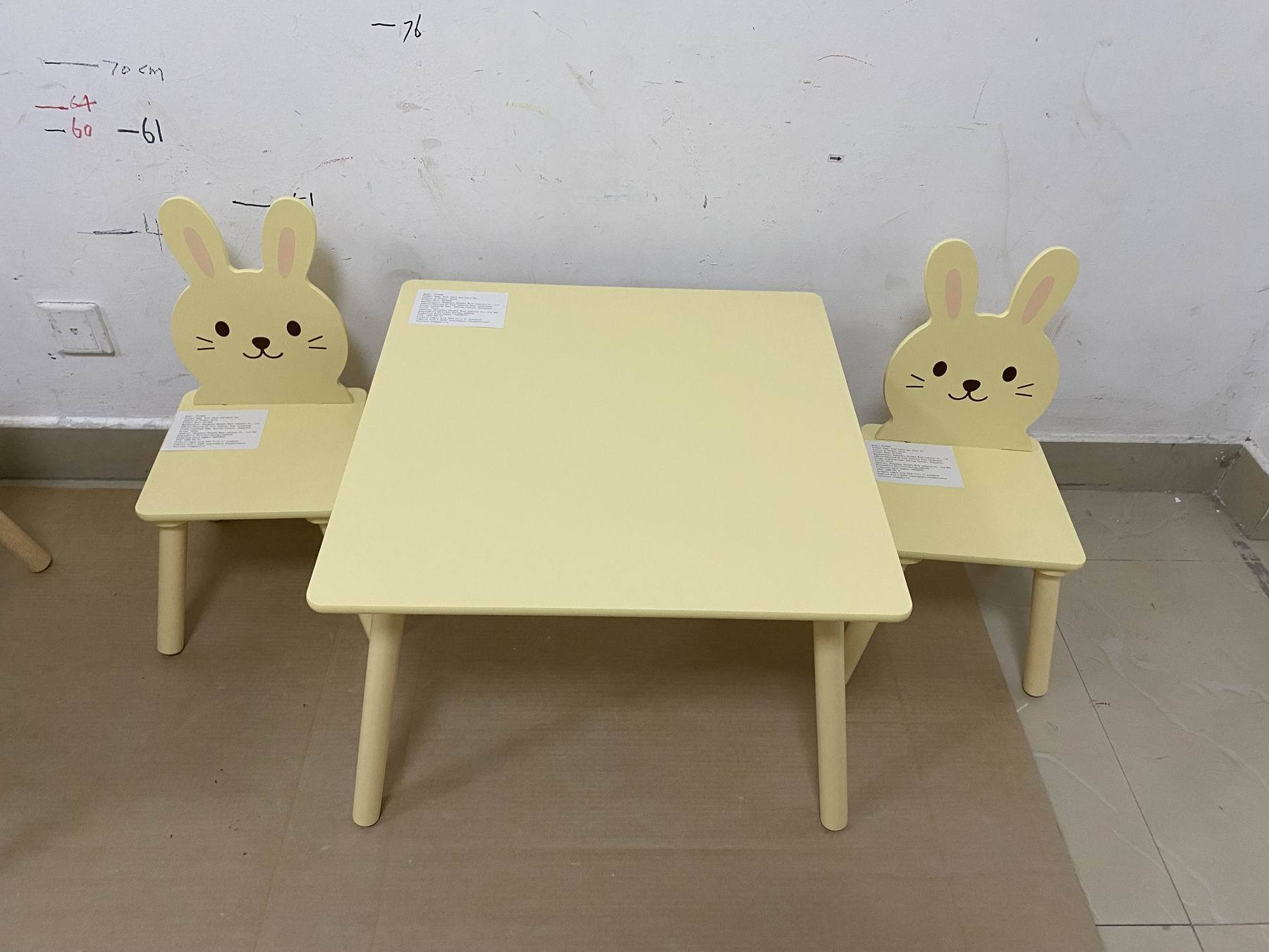 Kids Table and Chair Set with 2 Bunny Chairs, Children's Wooden Activity Table for Toddlers, Cute Animal Design Study Play Se