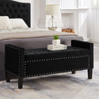 Upholstered Tufted Button Storage Bench with nails trim,Entryway Living Room Soft Padded Seat with Armrest,Bed Bench-Black - Grand Goldman Shop