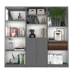 Aynor 3 Piece Home Bookcase set, 74' Wide with 12 Shelves and 2-door Cabinet ,  Living Room Set  Matt Gray / White | Premium 