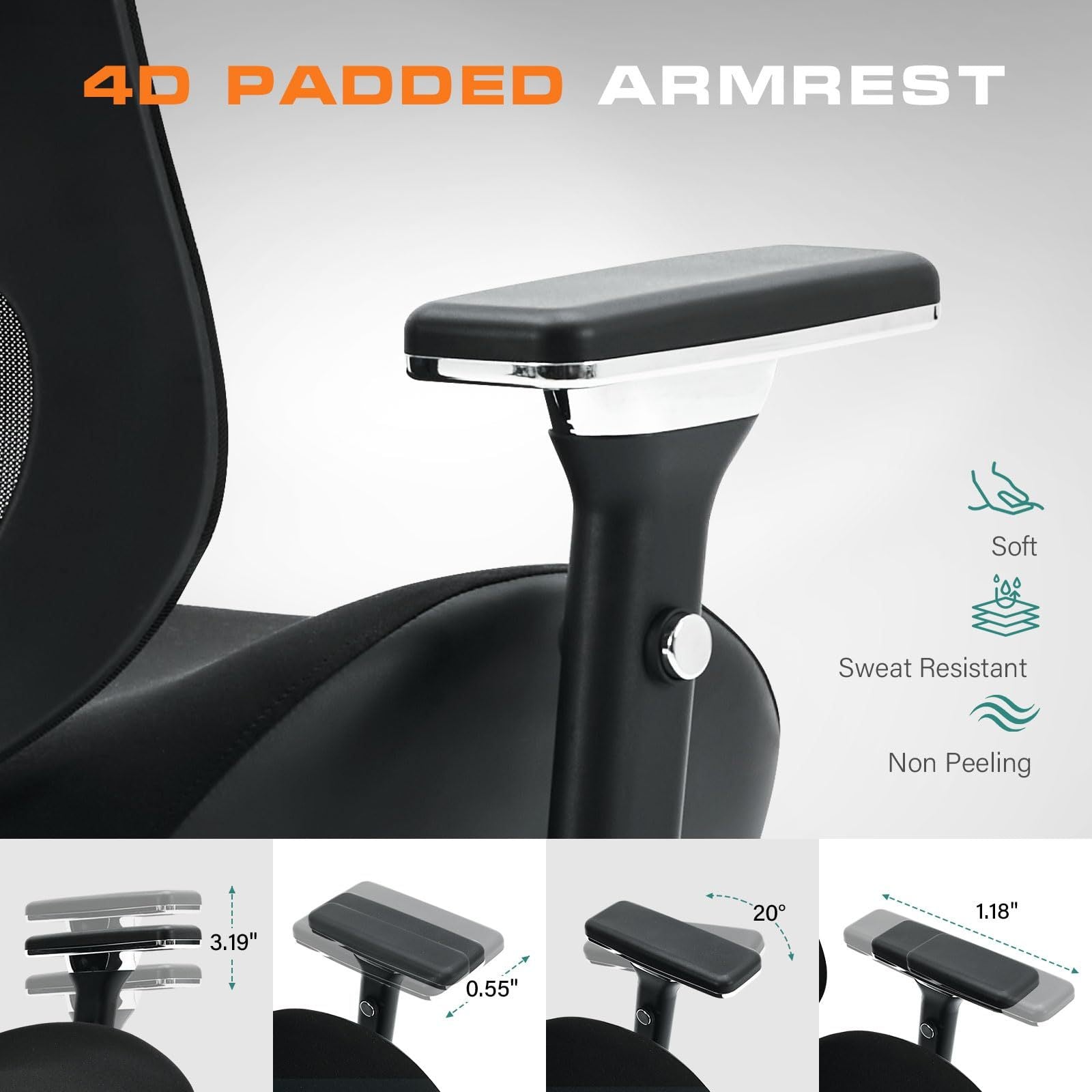 Big and Tall Office Chair with Wide Thick Seat Cushion for Heavy People Ergonomic Computer Mesh Desk Chairs with 4D Armrests,