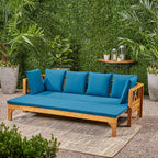 Outdoor Daybed with X-Shaped Panel Backrest and Armrests, Teak - Grand Goldman Shop