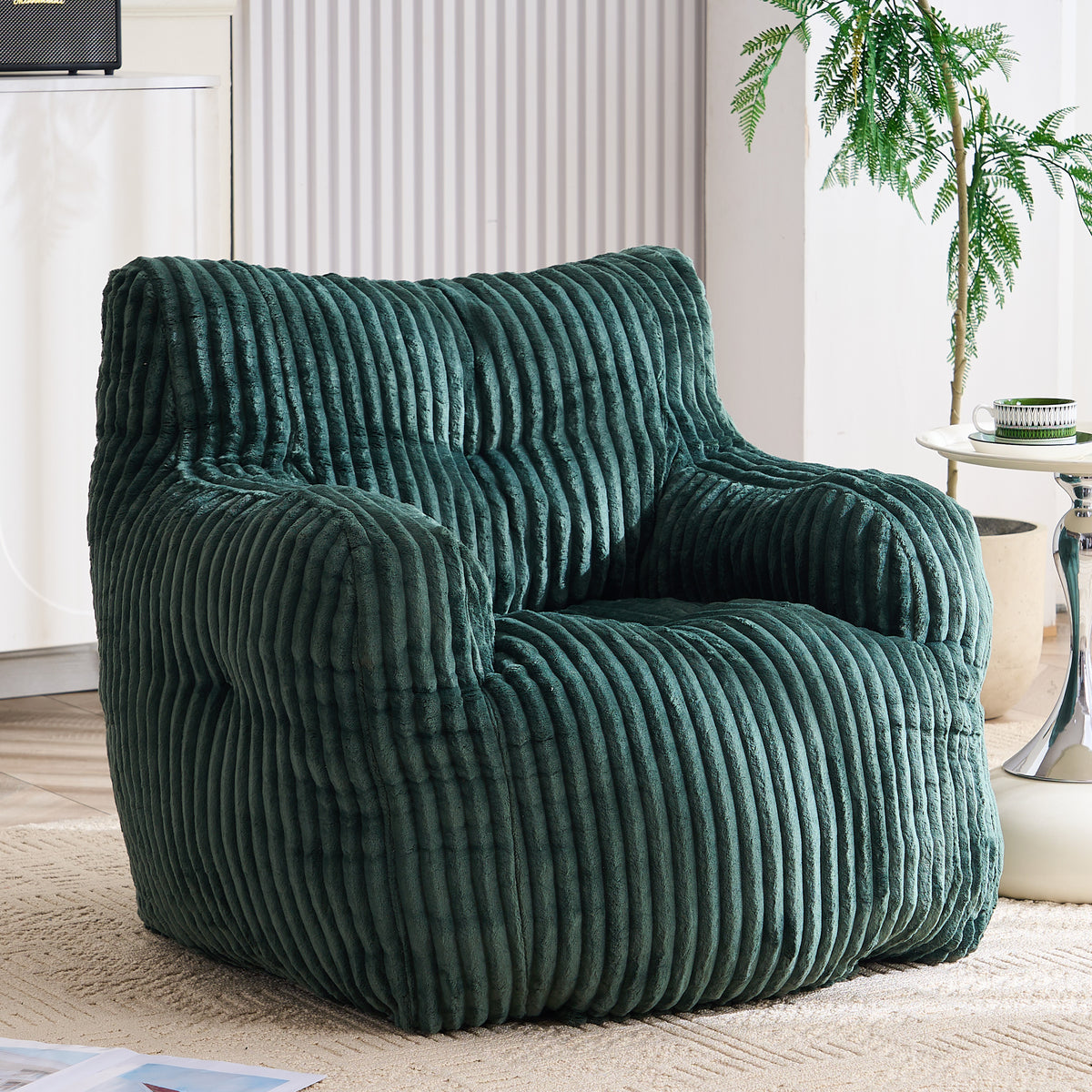 010-Soft Fluffy Corduroy Fabric Bean Bag Chair Filled With Memory Sponge,Green - Grand Goldman Shop