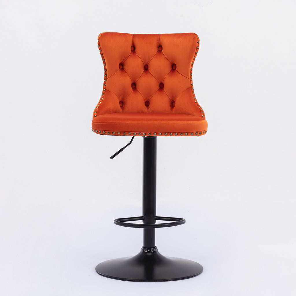 A&A Furniture,Swivel Velvet Barstools Adjusatble Seat Height from 25-33 Inch,17.7inch base, Modern Upholstered Bar Stools with Backs Comfortable Tufted for Home Pub and Kitchen Island,Orange,Set of 2 - Grand Goldman Shop