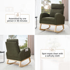 015B-Teddy Fabric Leisure Rocking Chair,Nursery Rocking Chair With Adjustable Footstool,Thickened Headrest And High Backrest, Storage Pocket On The Right Side,The Base Rocker Is Solid Wood,Green - Grand Goldman Shop