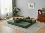 78.8' Compression Sofa,Convertible Floor Sofa Bed-with Pillow Back Support Armrest,Comfy Futon Couch Sleeper Bed,Loveseats Boneless Modular Sectional Sofa,Corduroy fabric,for Living Room,Bedroom,Green - Grand Goldman Shop