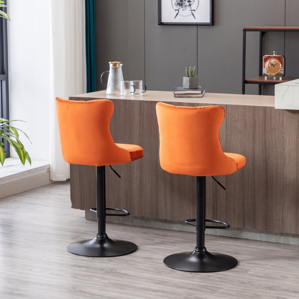 A&A Furniture,Swivel Velvet Barstools Adjusatble Seat Height from 25-33 Inch,17.7inch base, Modern Upholstered Bar Stools with Backs Comfortable Tufted for Home Pub and Kitchen Island,Orange,Set of 2 - Grand Goldman Shop