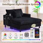 UNITED WE WIN Modern Corduroy Oversized Recliner Sofa with Deep Seat, 3 Pillows, USB Charging, RGB LED Light Strip, Cup Holder, Side Pocket - Suitable for Living Room and Bedroom - Grand Goldman Shop