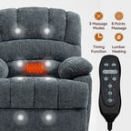 23' Seat Width and High Back Large Size Blue Grey Chenille Power Lift Recliner Chair with 8-Point Vibration Massage and Lumbar Heating - Grand Goldman Shop