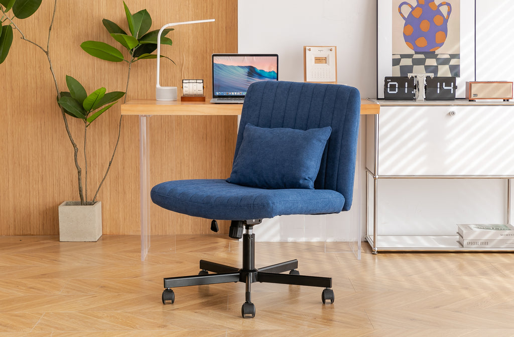 Modern Linen Blue Criss Cross Office Chair with Adjustable Height, Ergonomic Design, and Breathable Fabric in Blue Linen Mate