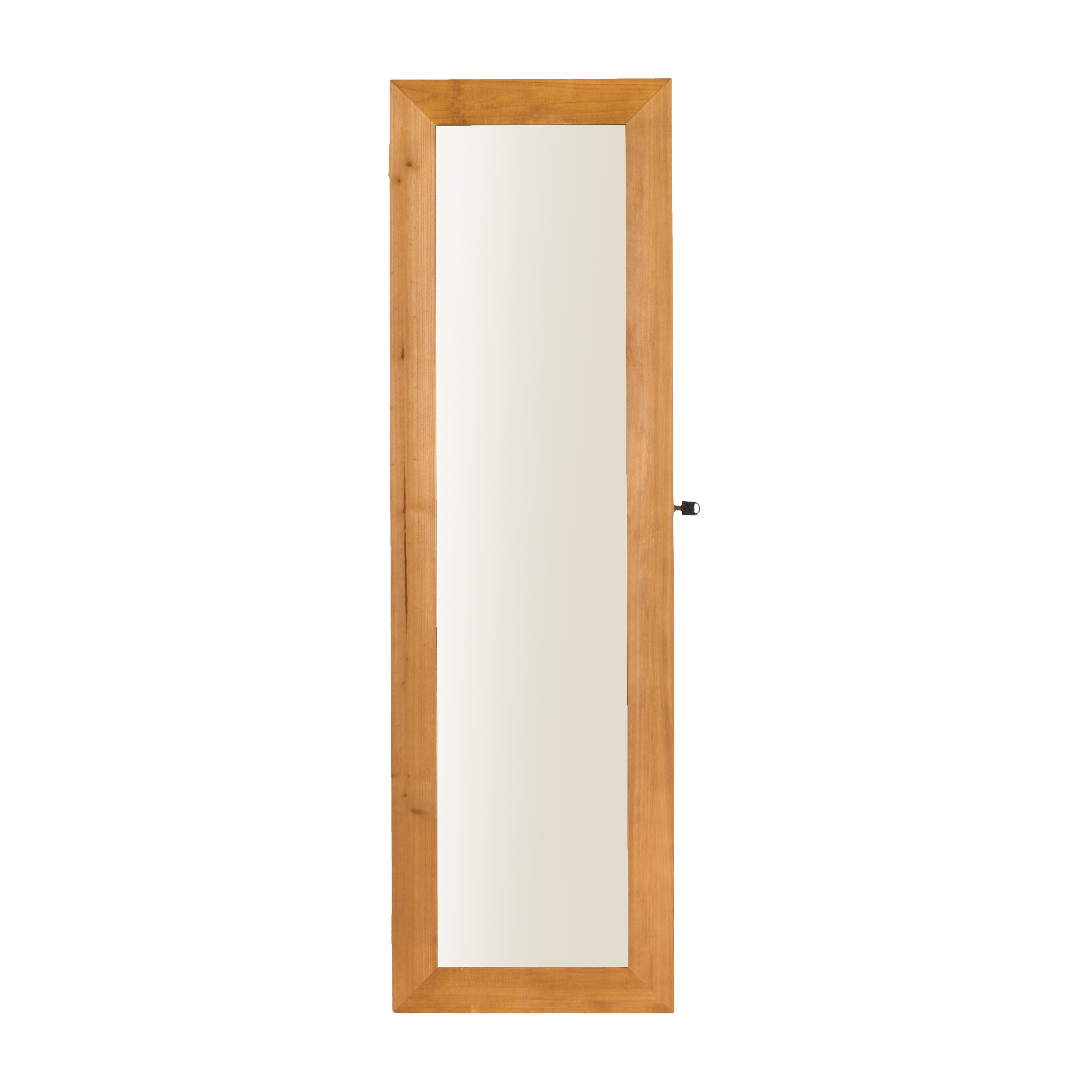 Solid Wood Jewelry Armoire Organizer Cabinet with Full-Length Mirror, Light Brown, 47.5x14.3 in Wall-Mounted Lockable with LED Light - Grand Goldman Shop