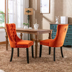 Nikki Collection Modern, High-end Tufted Solid Wood Contemporary Velvet Upholstered Dining Chair with Wood Legs Nailhead Trim 2-Pcs Set, Orange, SW2001OG - Grand Goldman Shop