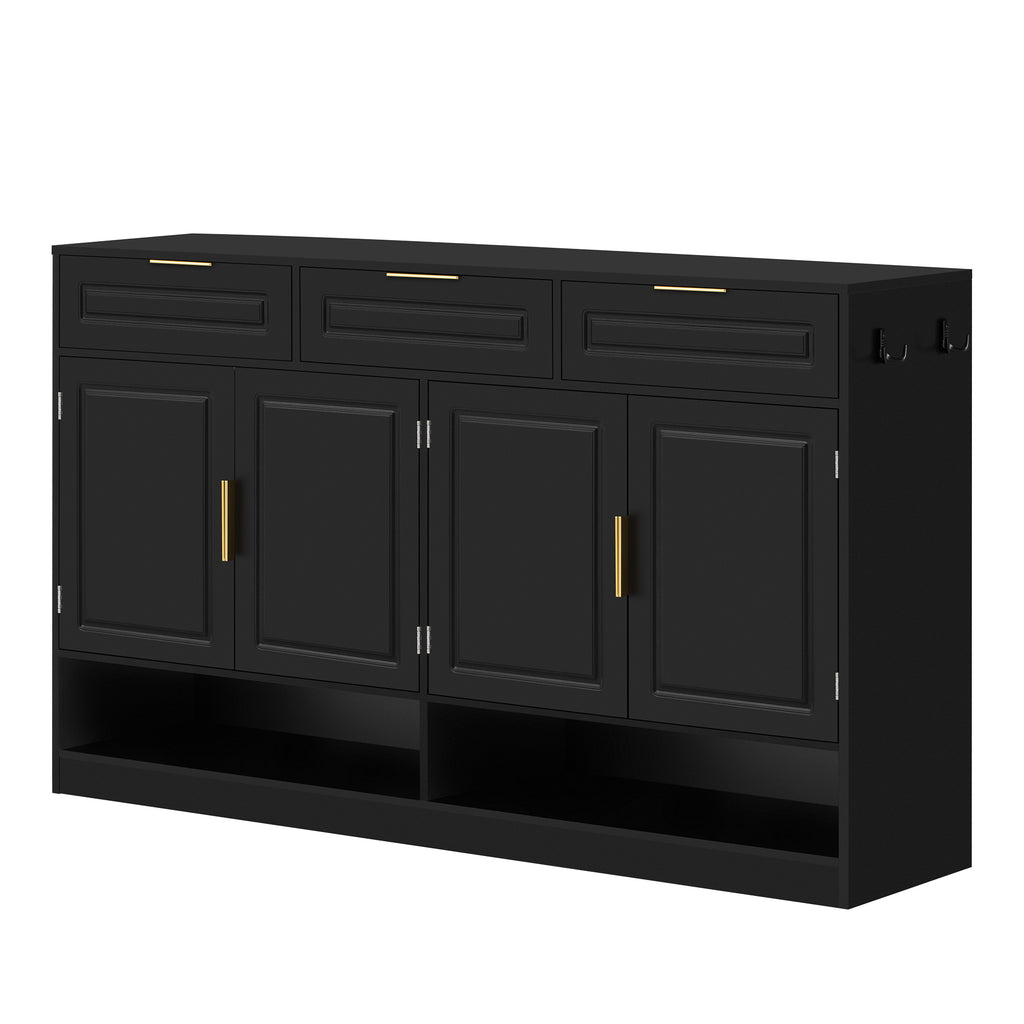 U-Style Farmhouse Sideboard with 3 Drawers & 4 Doors,59.1' Multi-Functional Storage Buffet with Adjustable Shelf and Open Storage Compartments, Suitable for Dining Room, Living Room, Entryway. - Grand Goldman Shop
