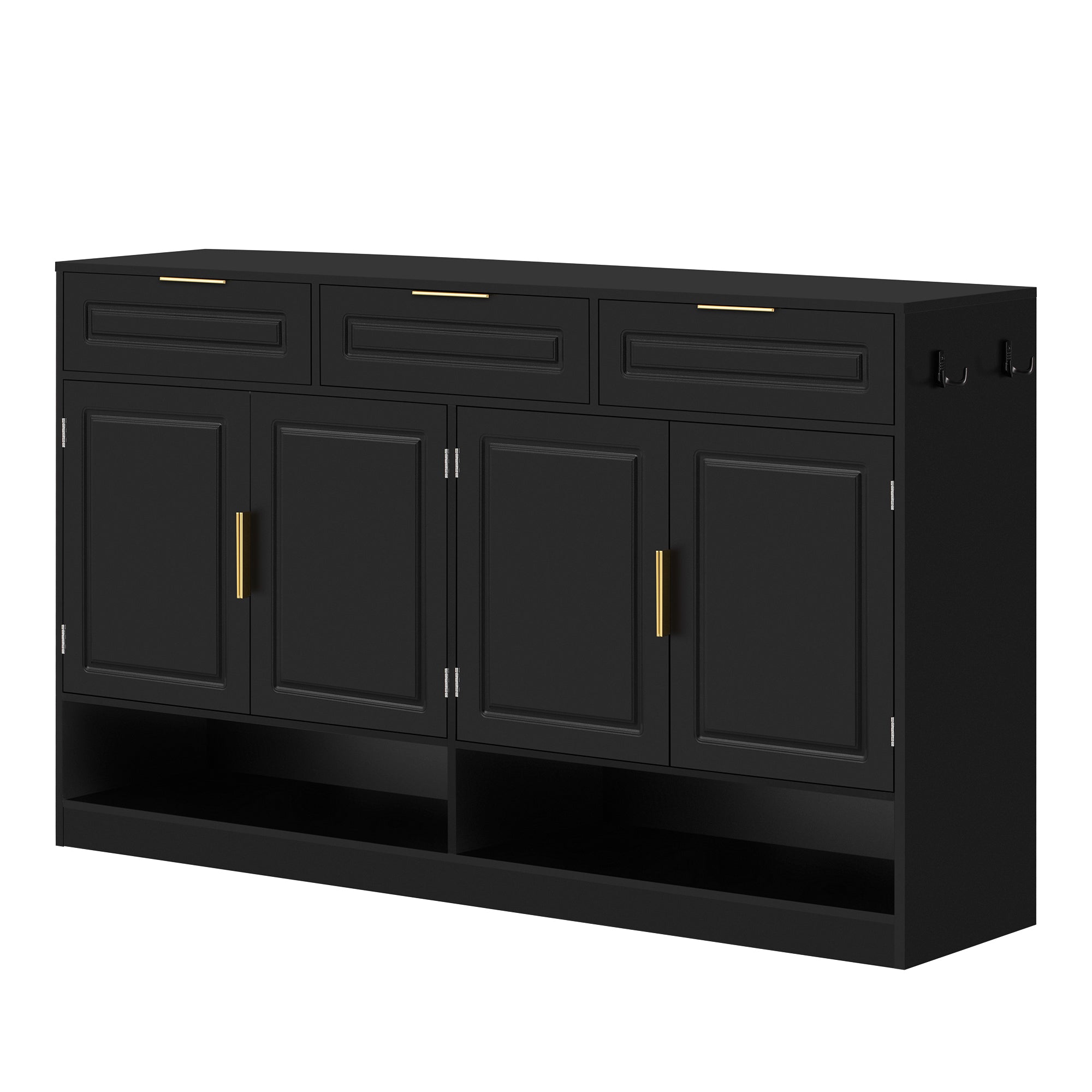 U-Style Farmhouse Sideboard with 3 Drawers & 4 Doors,59.1' Multi-Functional Storage Buffet with Adjustable Shelf and Open Storage Compartments, Suitable for Dining Room, Living Room, Entryway. - Grand Goldman Shop