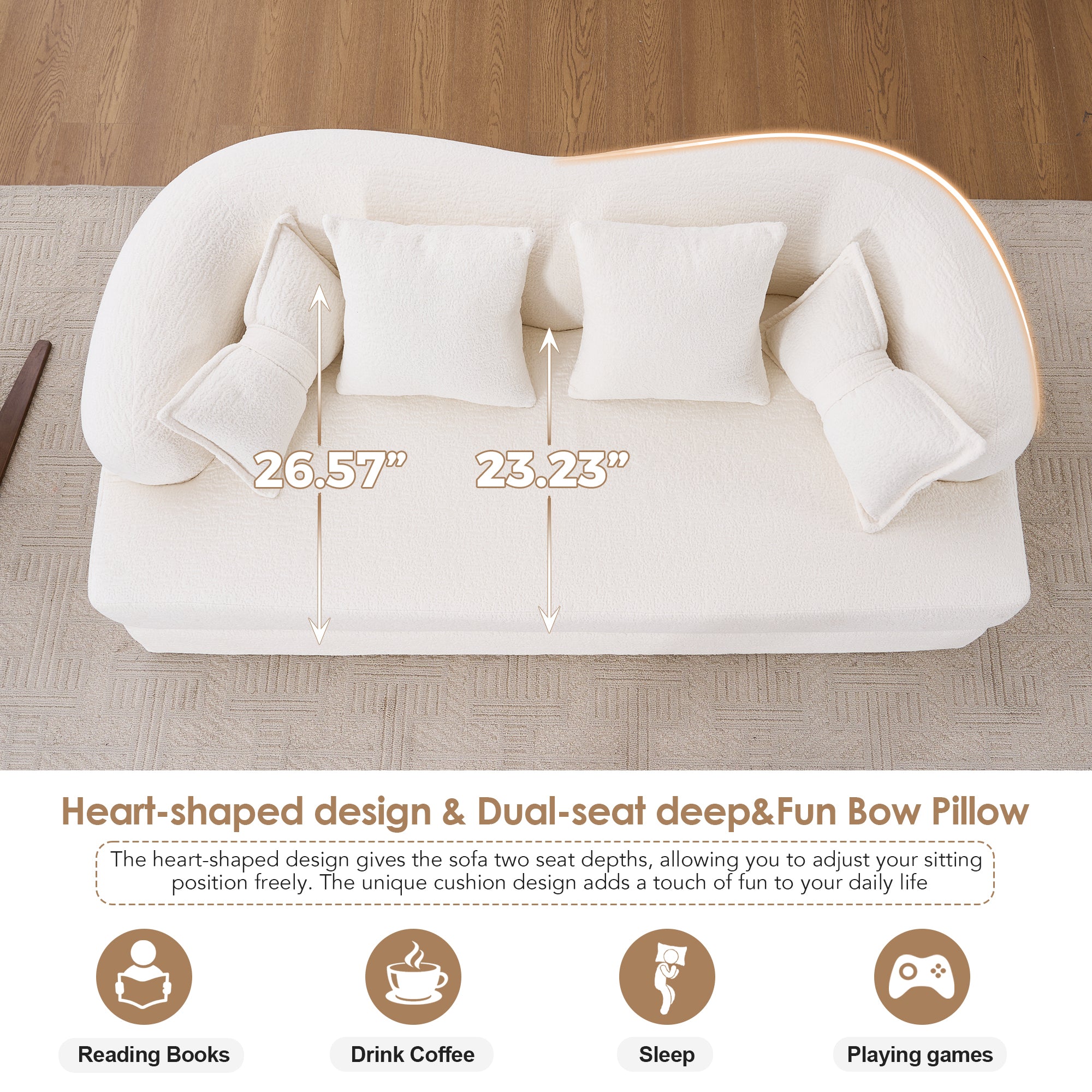 2-in-1 Foldable Sofa Bed,70 Inch Folding Boneless Couch Convertible Compressed Sleeper Sofabed, 4 Pillows for Living Room Apartment, Milk White - Grand Goldman Shop