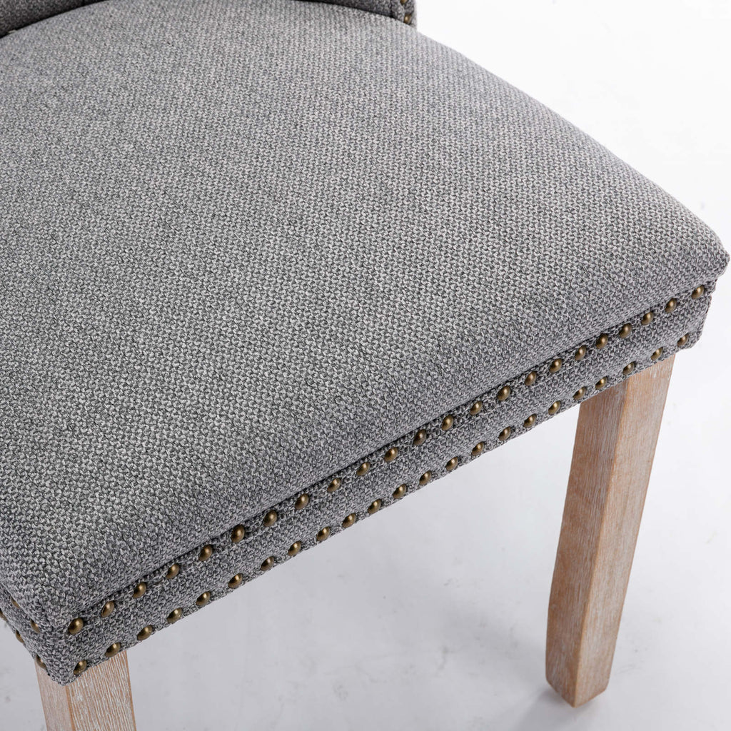 Nikki Collection Modern, High-end Tufted Solid Wood Contemporary Flax Upholstered Linen Dining Chair with Wood Legs Nailhead Trim 2-Pcs Set,Gray, SW6801GY - Grand Goldman Shop