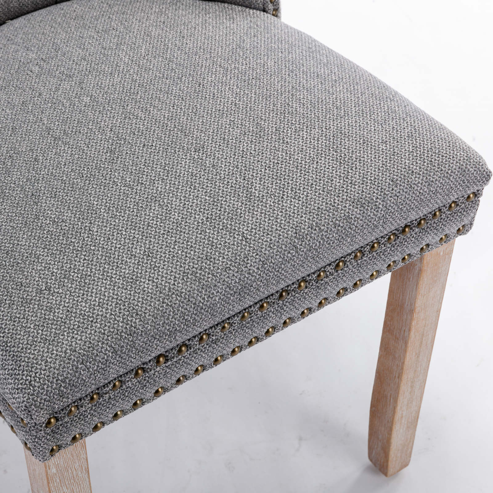 Nikki Collection Modern, High-end Tufted Solid Wood Contemporary Flax Upholstered Linen Dining Chair with Wood Legs Nailhead Trim 2-Pcs Set,Gray, SW6801GY - Grand Goldman Shop