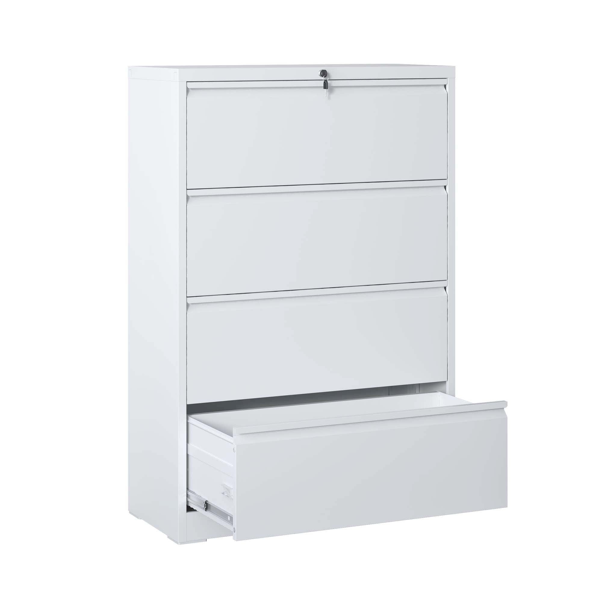 4 Drawer Lateral File Cabinet, Heavy Duty Metal Filing Cabinet, 35.4 Inch Wide Locking File Cabinet for Home Office, Space-Sa