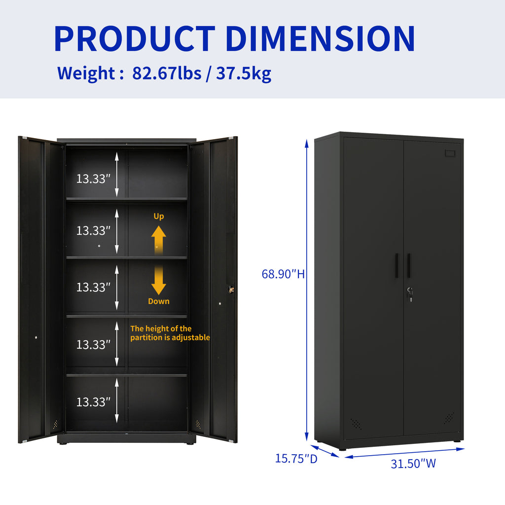 High Storage Cabinet with 2 Doors and 4 Partitions to Separate 5 Storage Spaces, Home/ Office Design - Grand Goldman