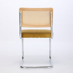 Mid Century Modern Dining Chairs Set of 2, Velvet Accent Chairs with Natural Cane Back & Stainless Chrome Base, Famous Breuer Designed Chairs, Upholstered Rattan Kitchen Chairs,Golden - Grand Goldman Shop