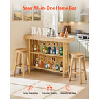 Home Bar Unit, Wine Bar Cabinet Table 3-Tier with Storage Shelves, Opener Storage Box & Adjustable Foot Pads, Black Footrest, Wood & Metal Liquor Cabinet for Home, Basement, Kitchen, Living Room - Grand Goldman Shop