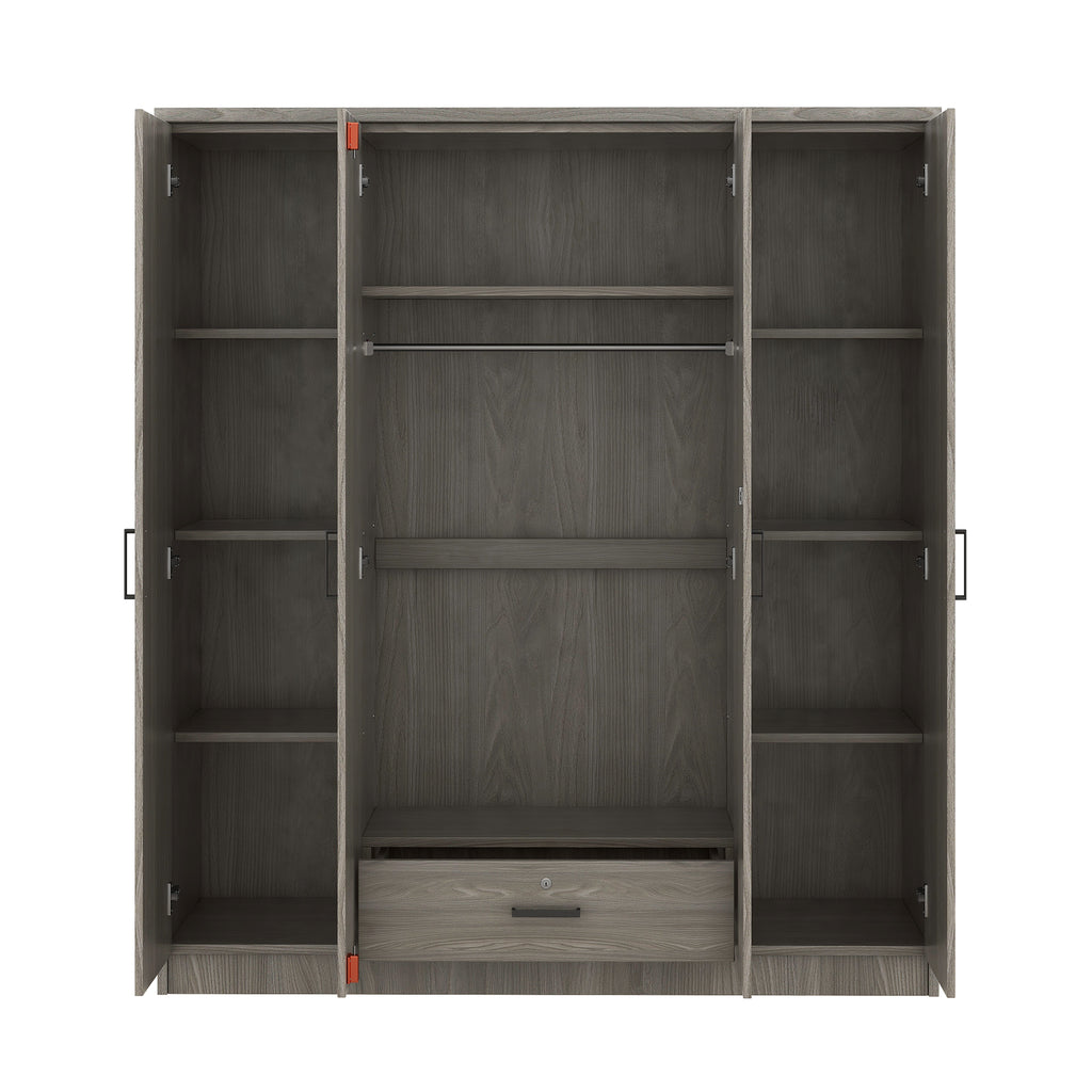 4-Door Wardrobe with 1 Drawer, Gray - Grand Goldman Shop