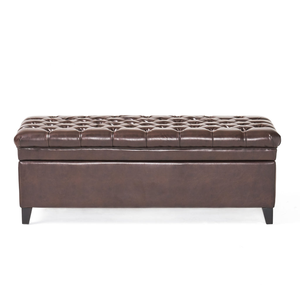 Cancia 50' Wide Faux Leather Tufted Rectangle Storage Ottoman Brown PU - Grand Goldman Shop