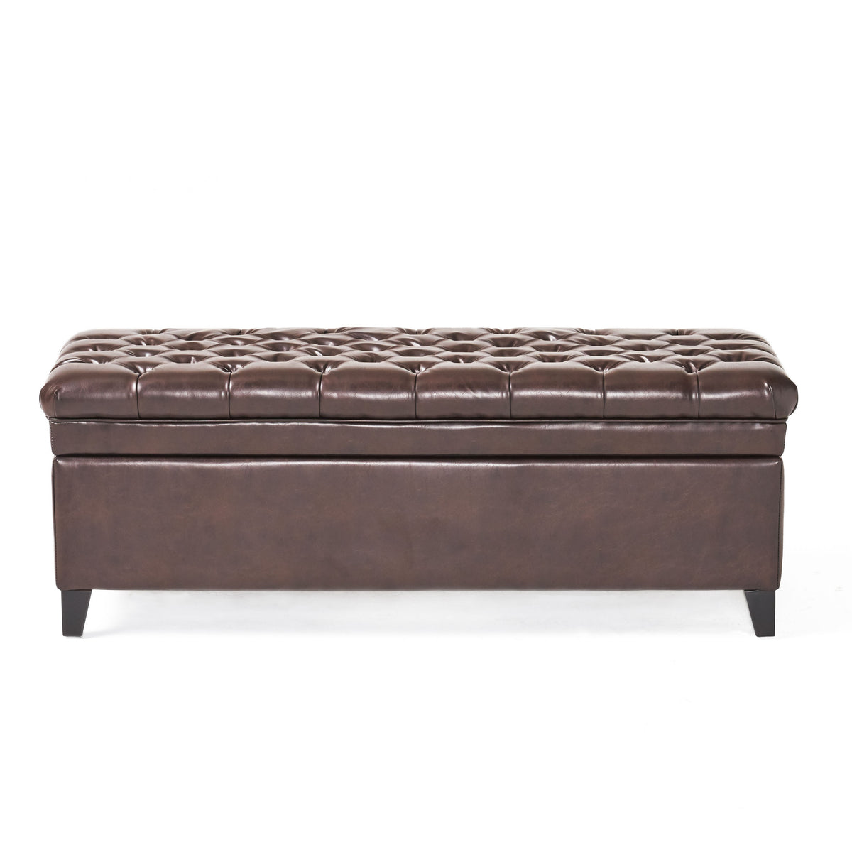 Cancia 50' Wide Faux Leather Tufted Rectangle Storage Ottoman Brown PU - Grand Goldman Shop