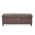 Cancia 50' Wide Faux Leather Tufted Rectangle Storage Ottoman Brown PU - Grand Goldman Shop