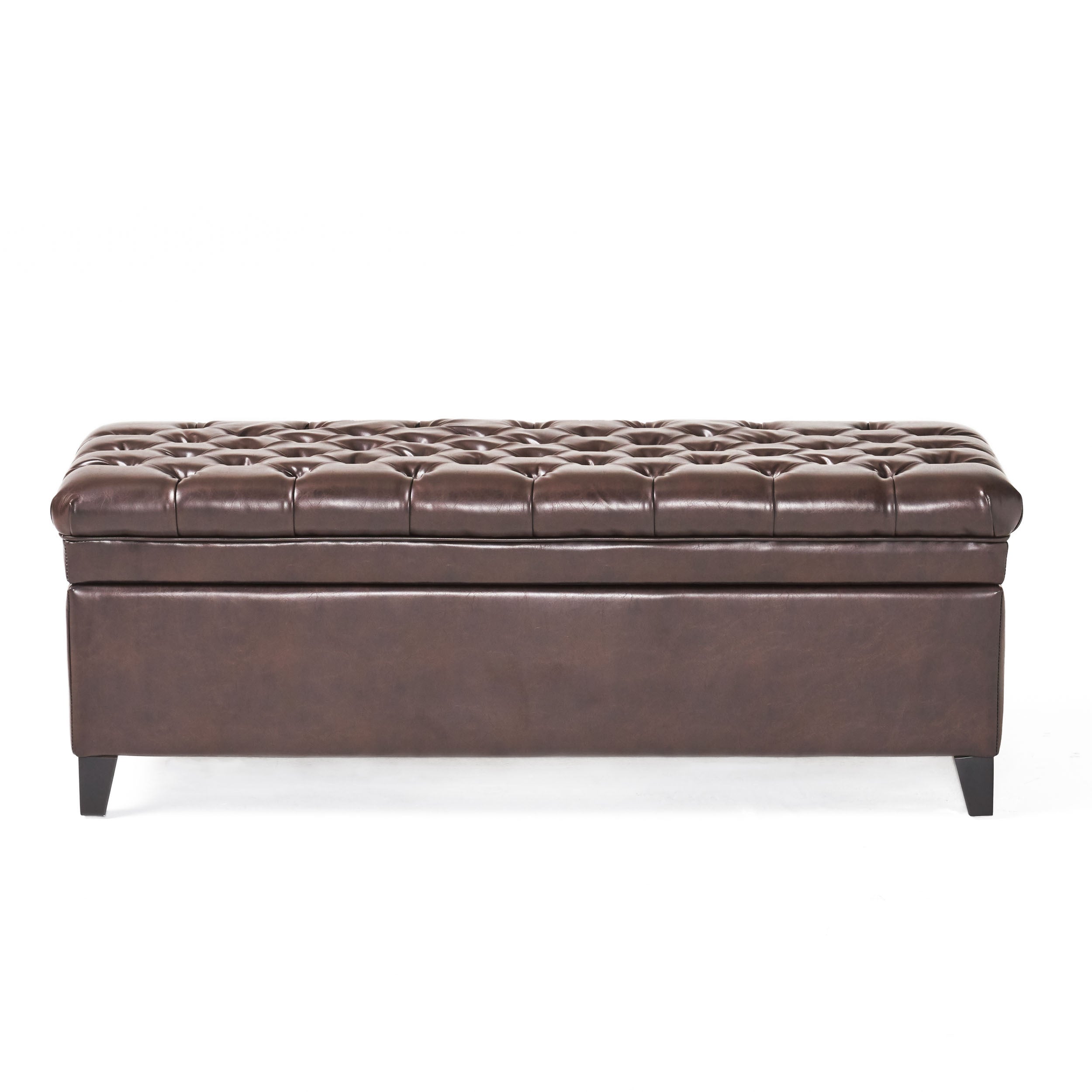 Cancia 50' Wide Faux Leather Tufted Rectangle Storage Ottoman Brown PU - Grand Goldman Shop