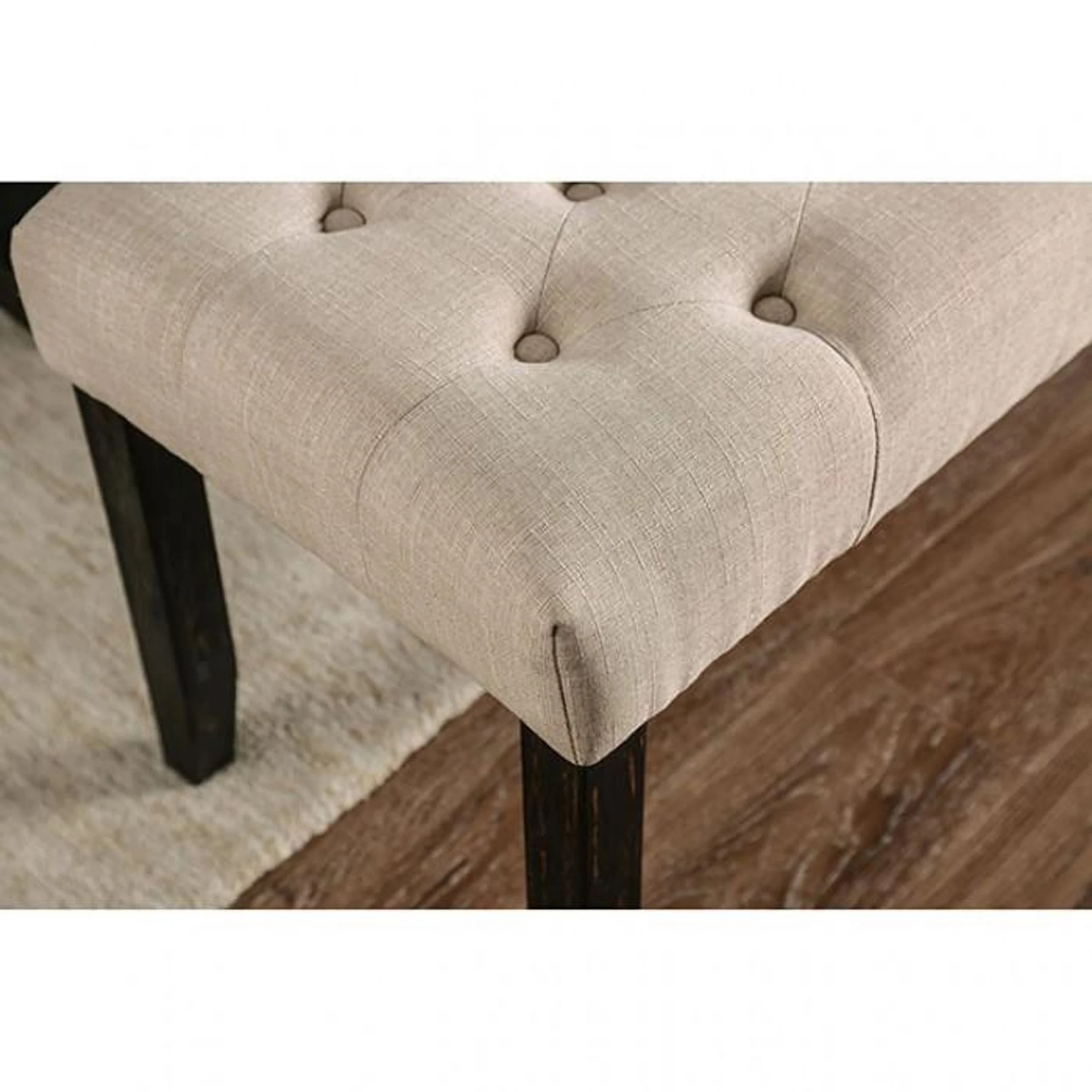 Classic Ivory 1PC BENCH Button Tufted Linen Like Fabric Solid wood Chair Upholstered Seat Breakfast Rustic Dining Room Furniture - Grand Goldman Shop
