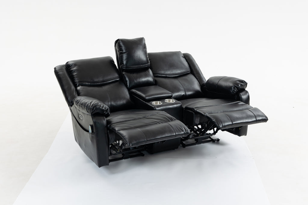 Artificial leather electric sofa bed, 2 lounge chairs, comfortable armrests and backrest lounge chairs, living room sofa set, with coffee table - Grand Goldman Shop