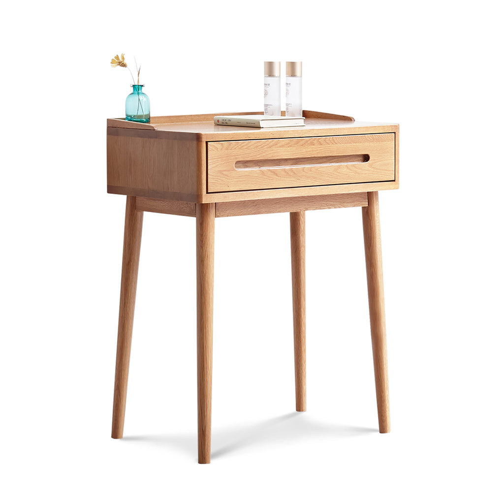 Solid Wood Oak Bistro Table Desk with Storage Drawer and Natural Finish, 60cm Width - Grand Goldman Shop