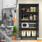 61'' 2 Shapely Doors Cabinet, Metal Storage Cabinet with Doors and Adjustable Shelves, for Bedroom, Living Room(Black) - Grand Goldman Shop