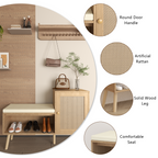 2-in-1 Shoe Storage Bench with Adjustable Shelves, Antique Natural Rattan Finish, PP Rattan and Wood Construction, Modern Entryway Organizer, 39.4 x 27.6 x 11.8 inches - Grand Goldman Shop