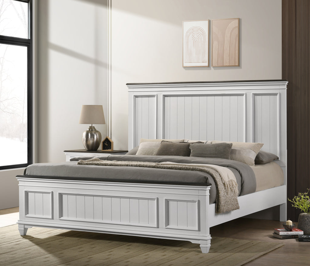 Clelane Wood Bedroom Set with Shiplap Panel King Bed, Dresser, Mirror, and two Nightstands - Grand Goldman Shop
