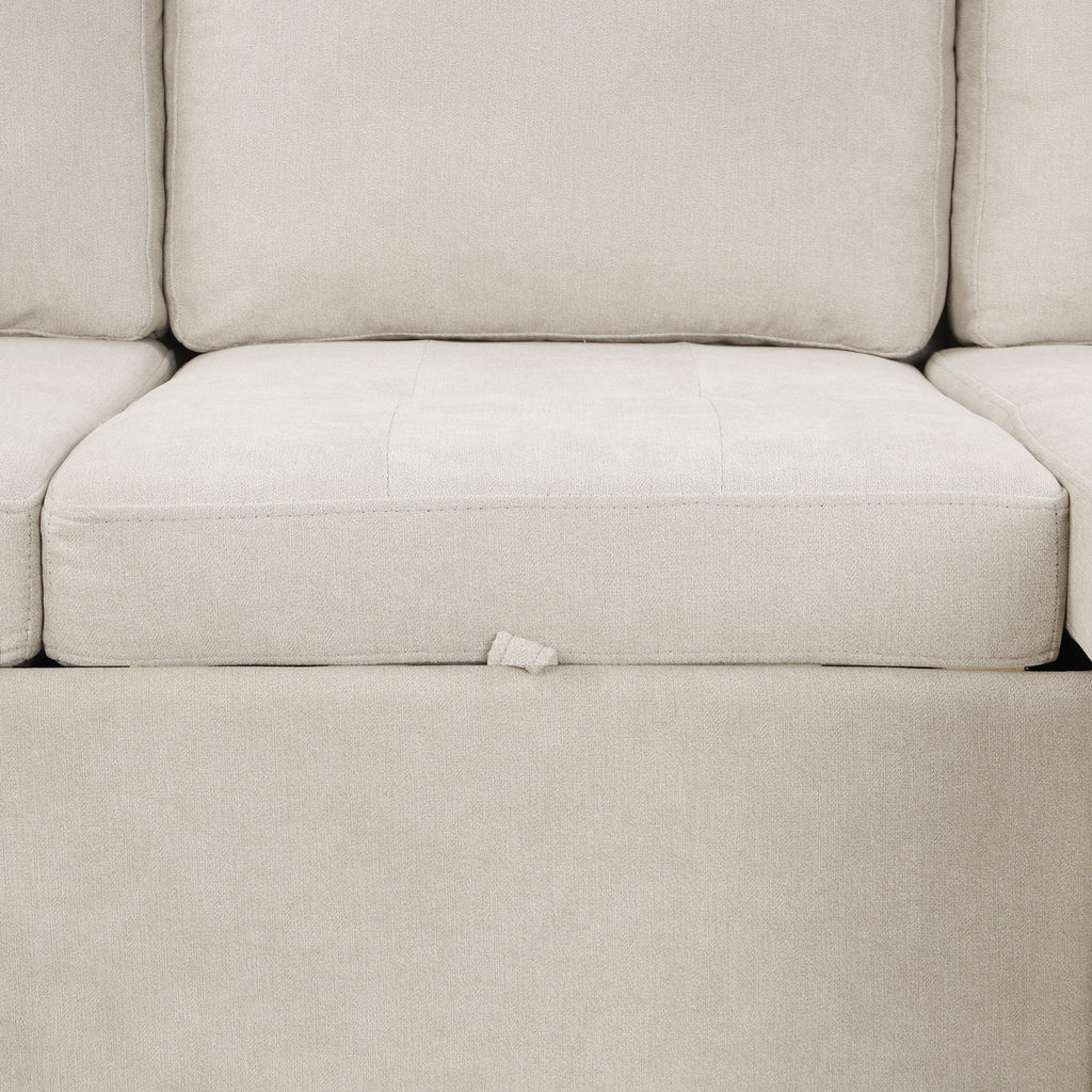 Convertible L-shaped Beige Sofa Couch with Storage, Cup Holders, USB Ports, Chenille Fabric - Grand Goldman Shop