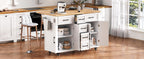 K&K 56.5'' Kitchen Island with Drop Leaf, Power Outlet, Embossed Vertical Stripe Rolling Kitchen Cart on Wheels with 4 Doors , 5 Deep Drawers and Adjustable Shelves, for Kitchen, Dining Room, White - Grand Goldman Shop